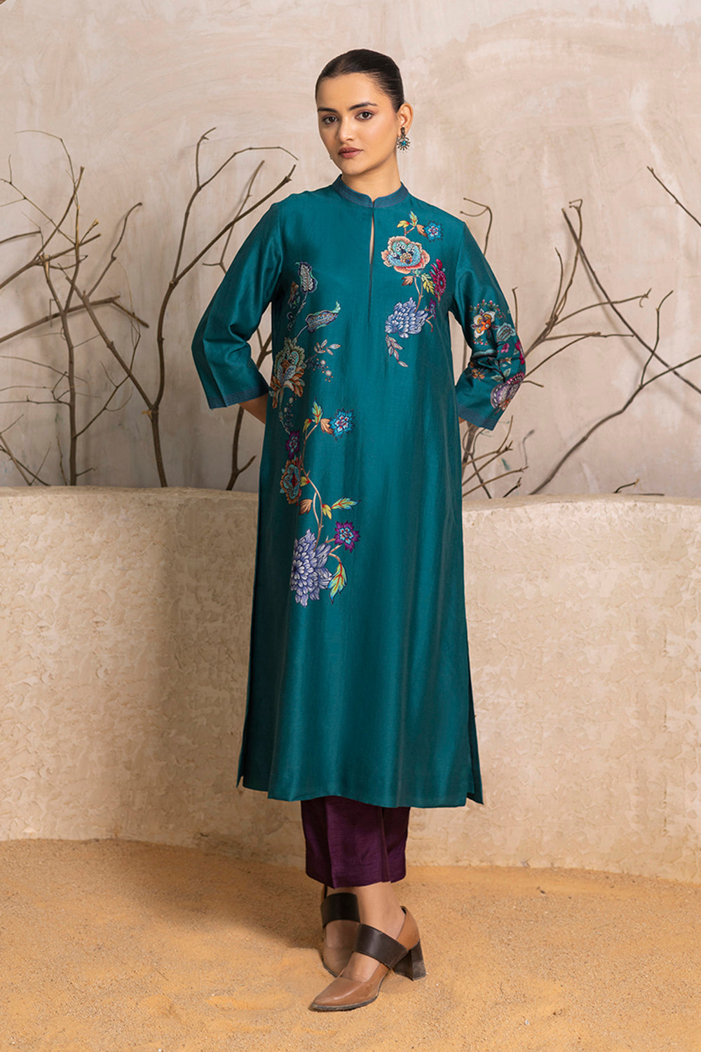 Emerald Silk Chanderi Floral Printed Tunic