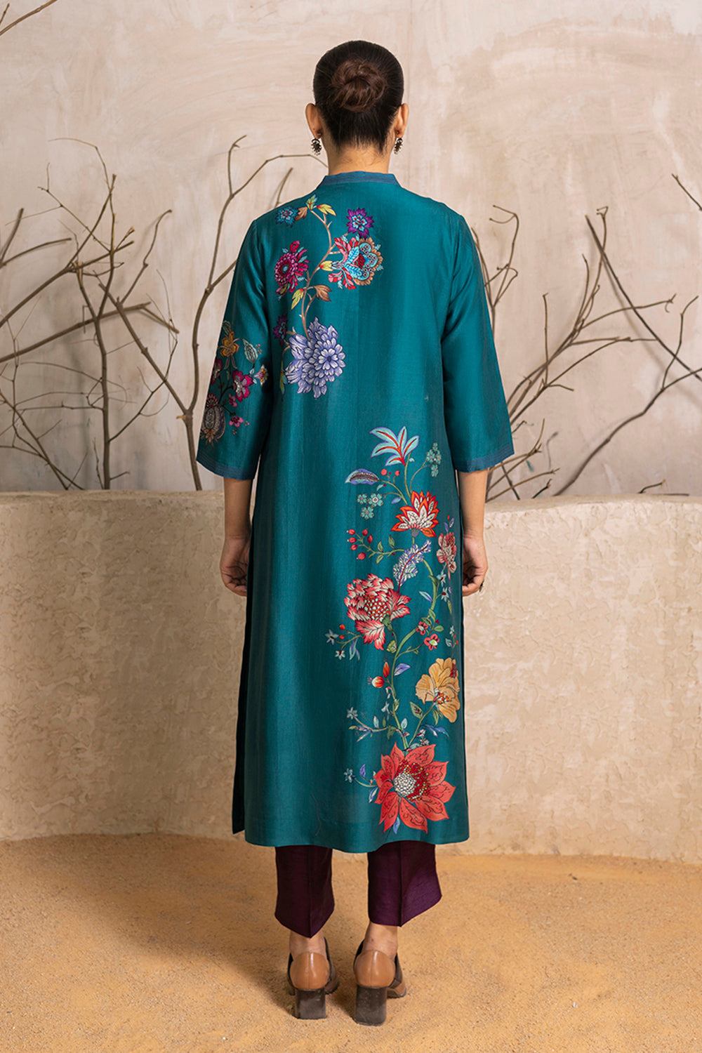 Emerald Silk Chanderi Floral Printed Tunic
