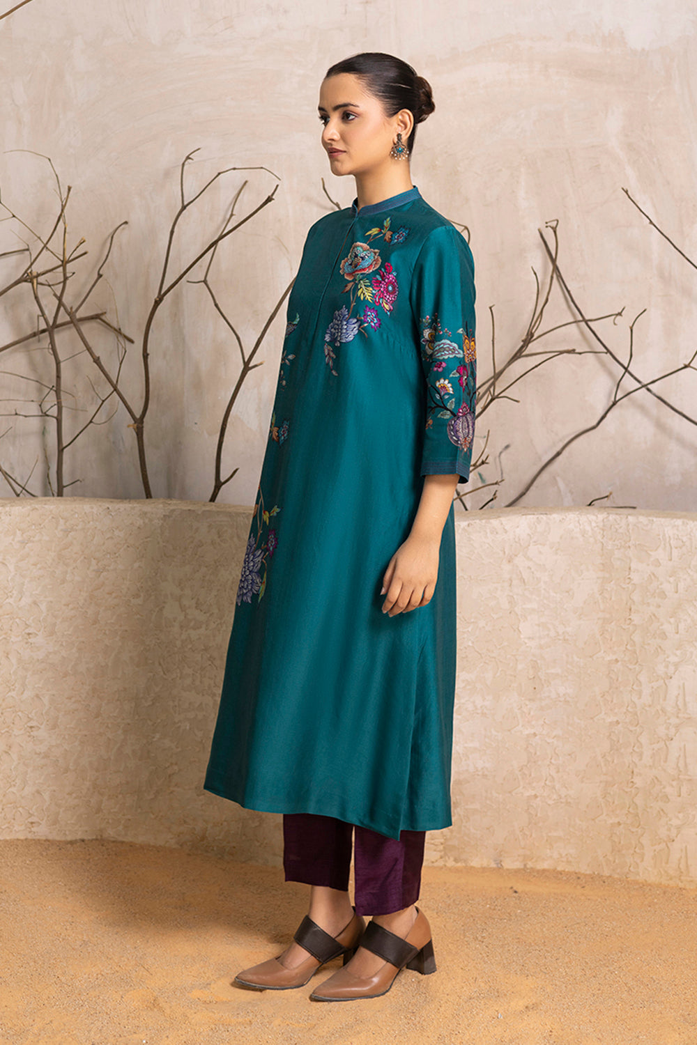Emerald Silk Chanderi Floral Printed Tunic