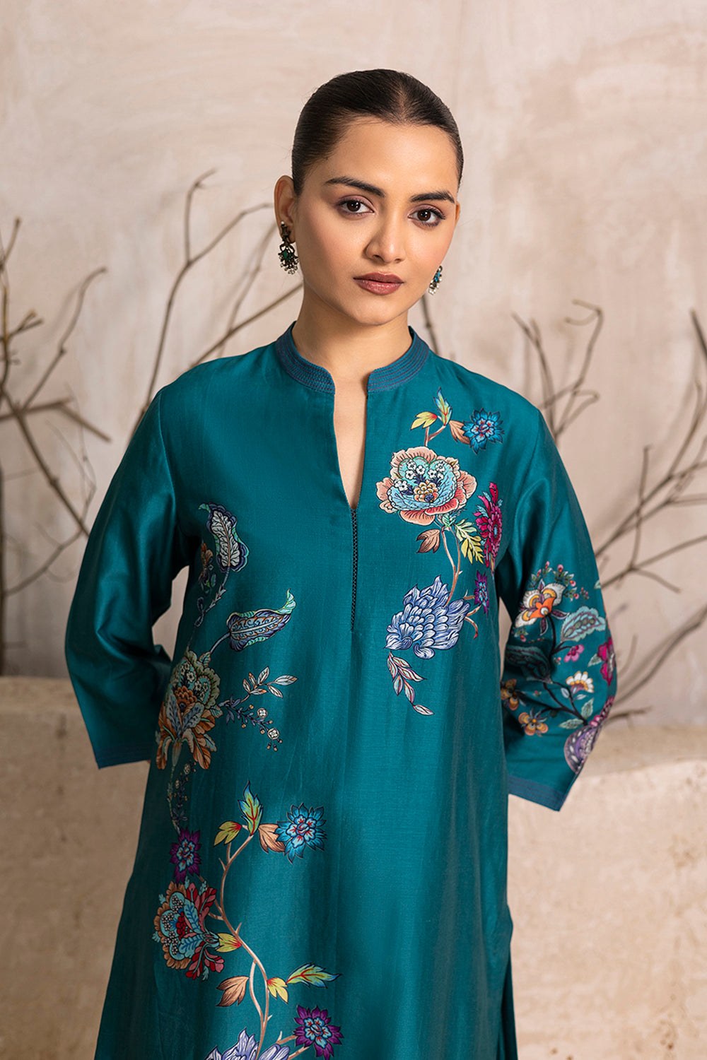Emerald Silk Chanderi Floral Printed Tunic