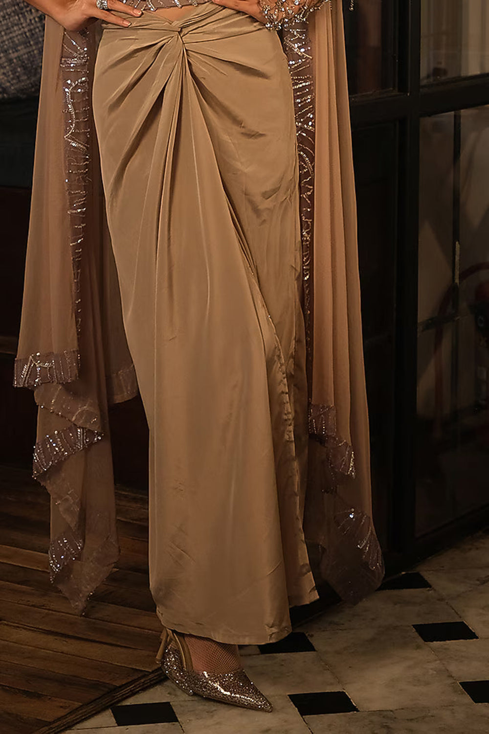Nude Embroidered cape