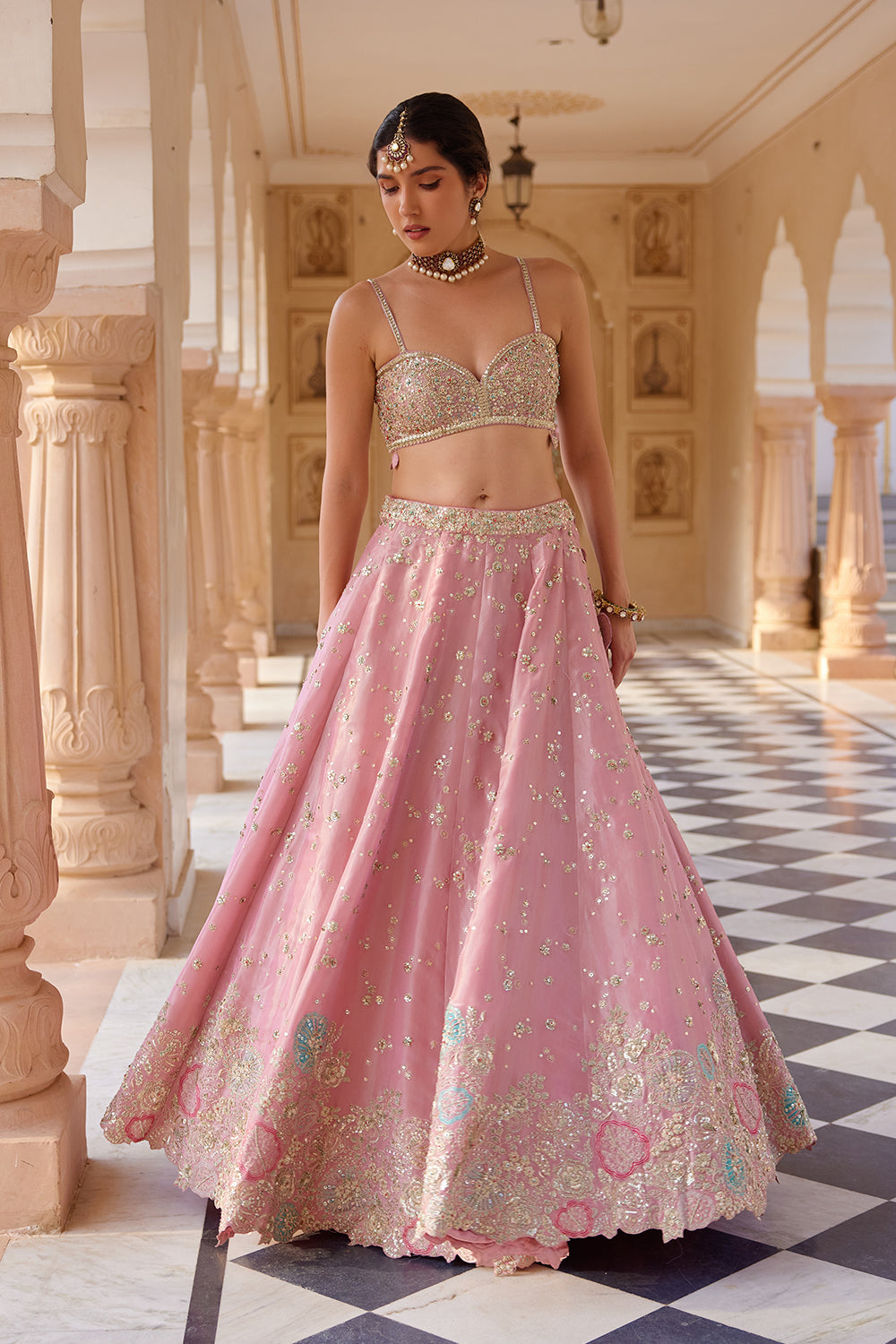 Flamingo Pink Embroidered Lehenga