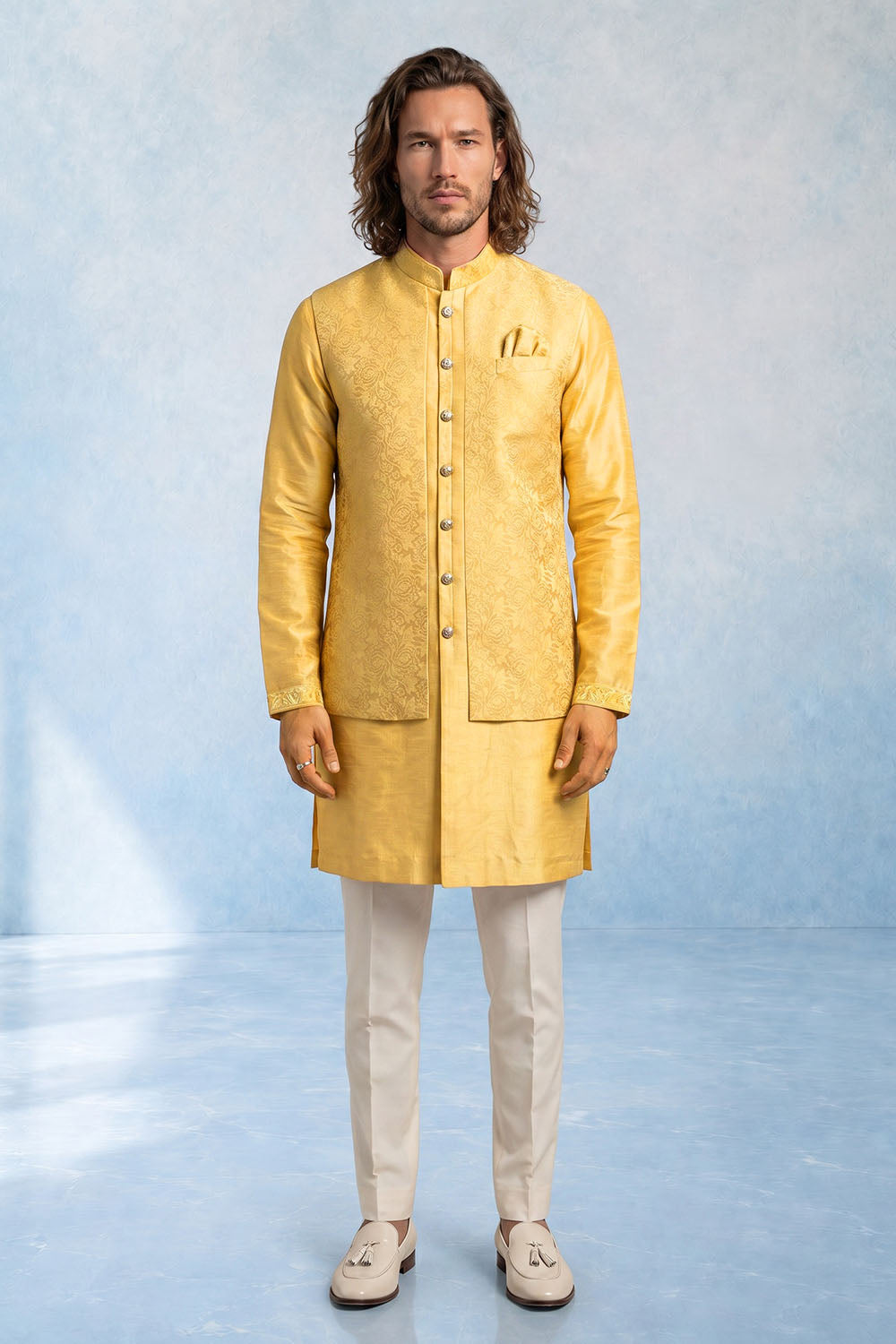 Floral Damask Layered Kurta Set - Aelio