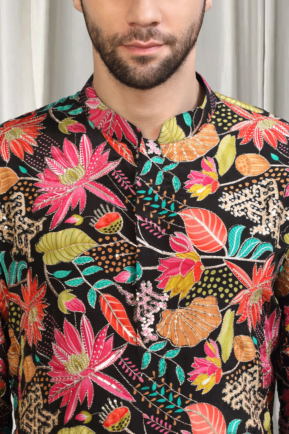 Floral Printed  Embroidered Kurta Set With Back Elastic Pants