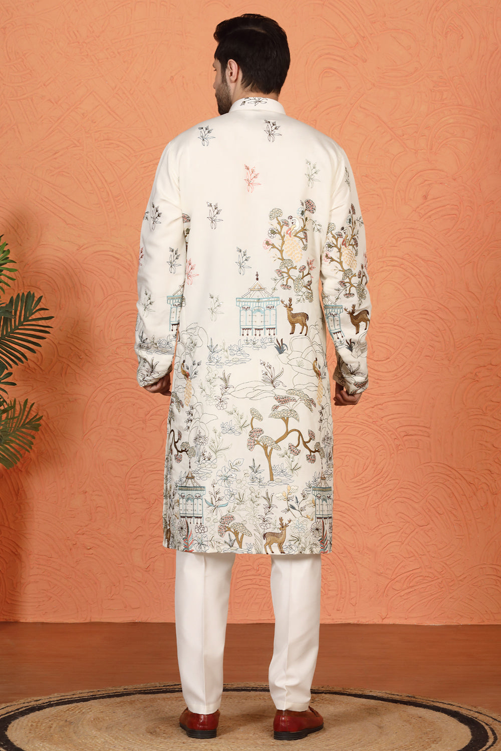 Forest Landscape  All Over  Embroidered Kurta with Back Elastic Pants
