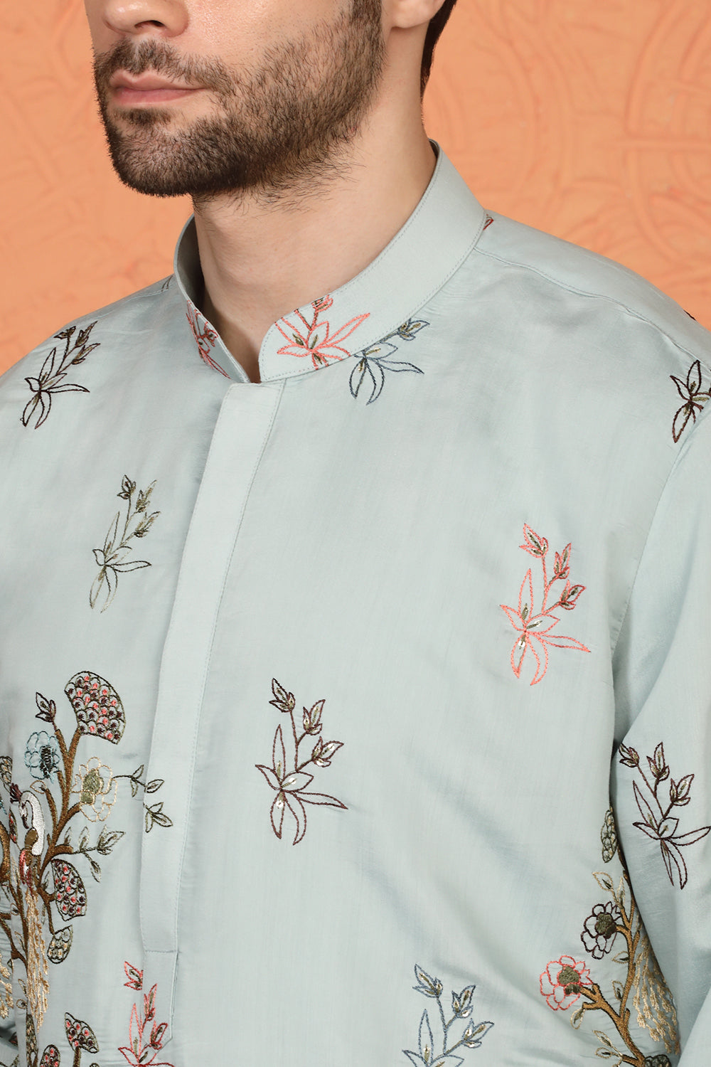 Forest Landscape  All Over  Embroidered Kurta with Back Elastic Pants