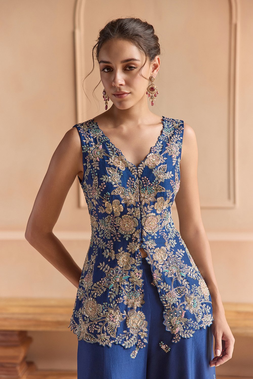 French Navy Peplum Jacket Set