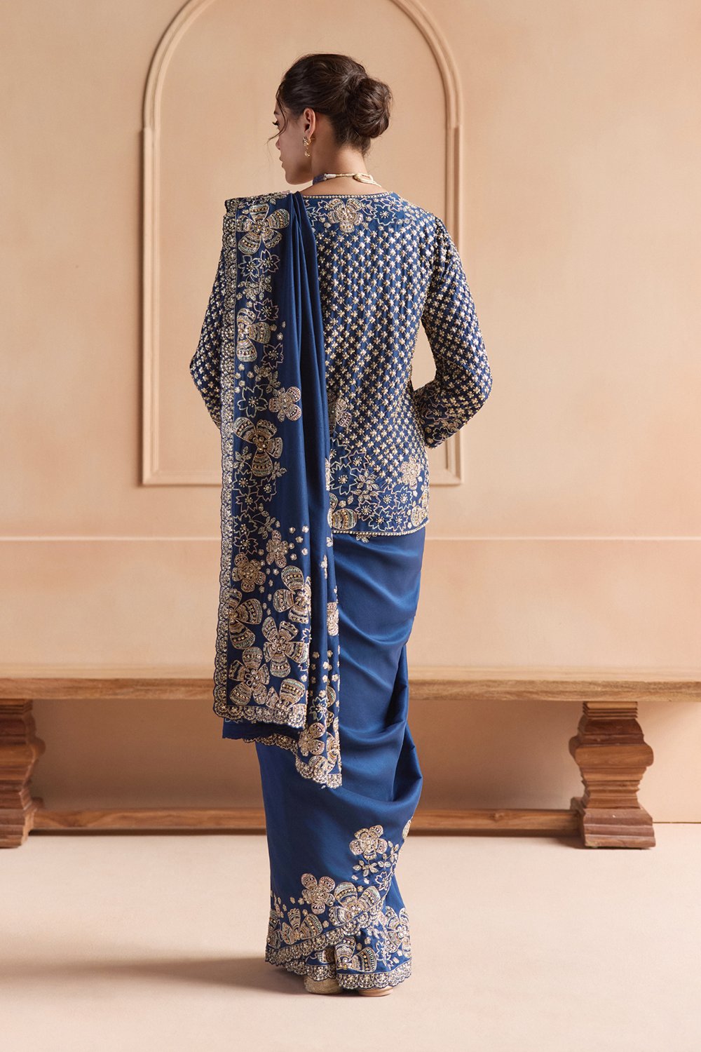 French Navy Saree Set