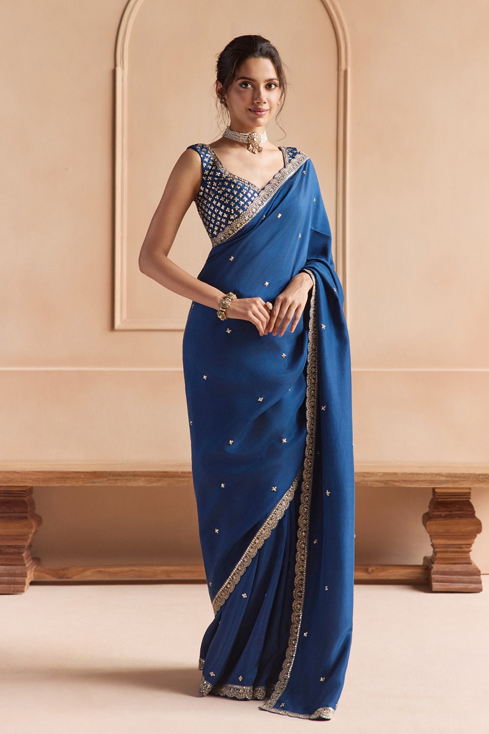 French Navy Saree Set