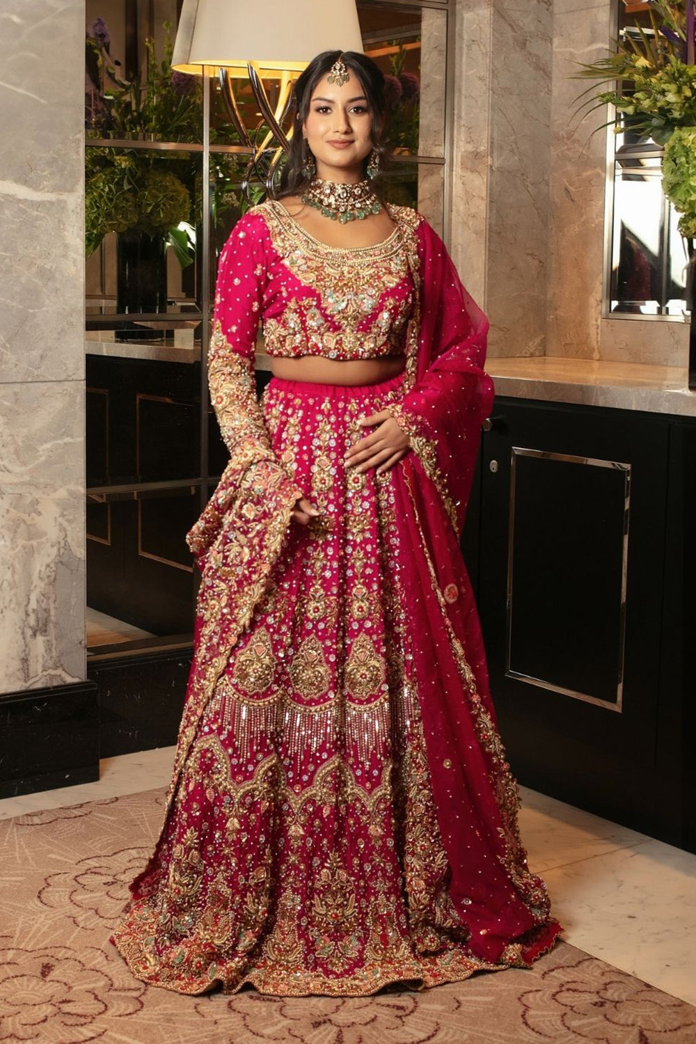 Fuchsia Pink Zardozi Bridal Lehenga