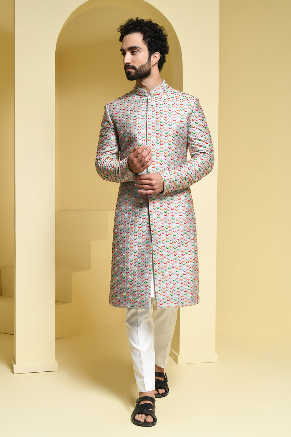 Fully hand embroidered thread work sherwani