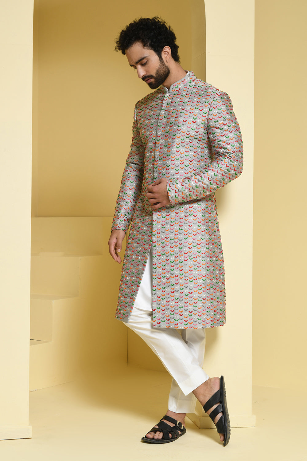 Fully hand embroidered thread work sherwani