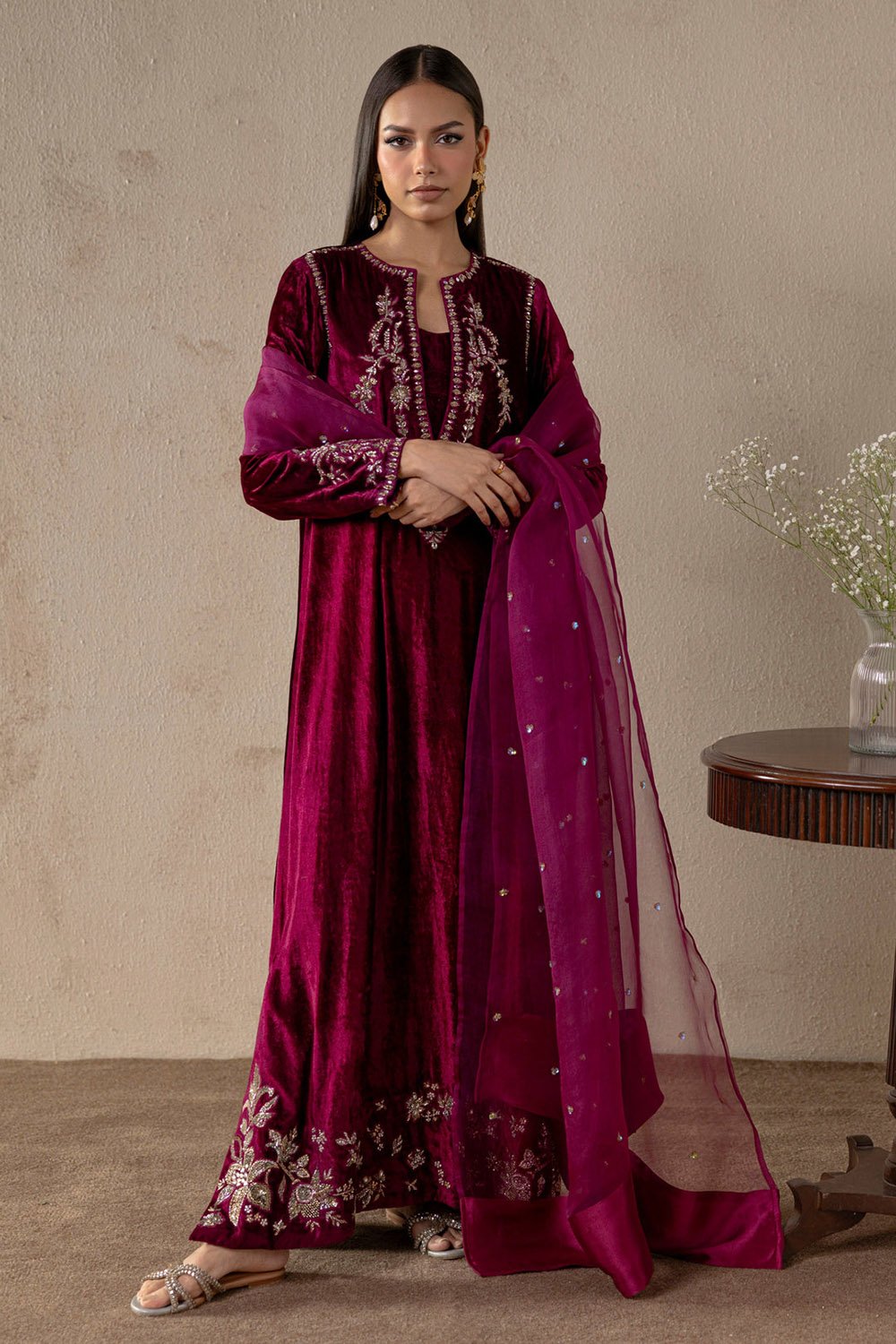 Garnet Bloom Velvet Suit Set