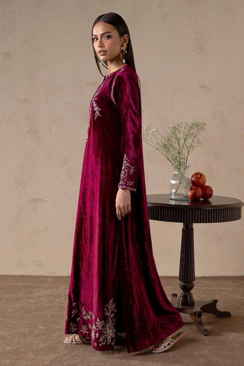 Garnet Bloom Velvet Suit Set