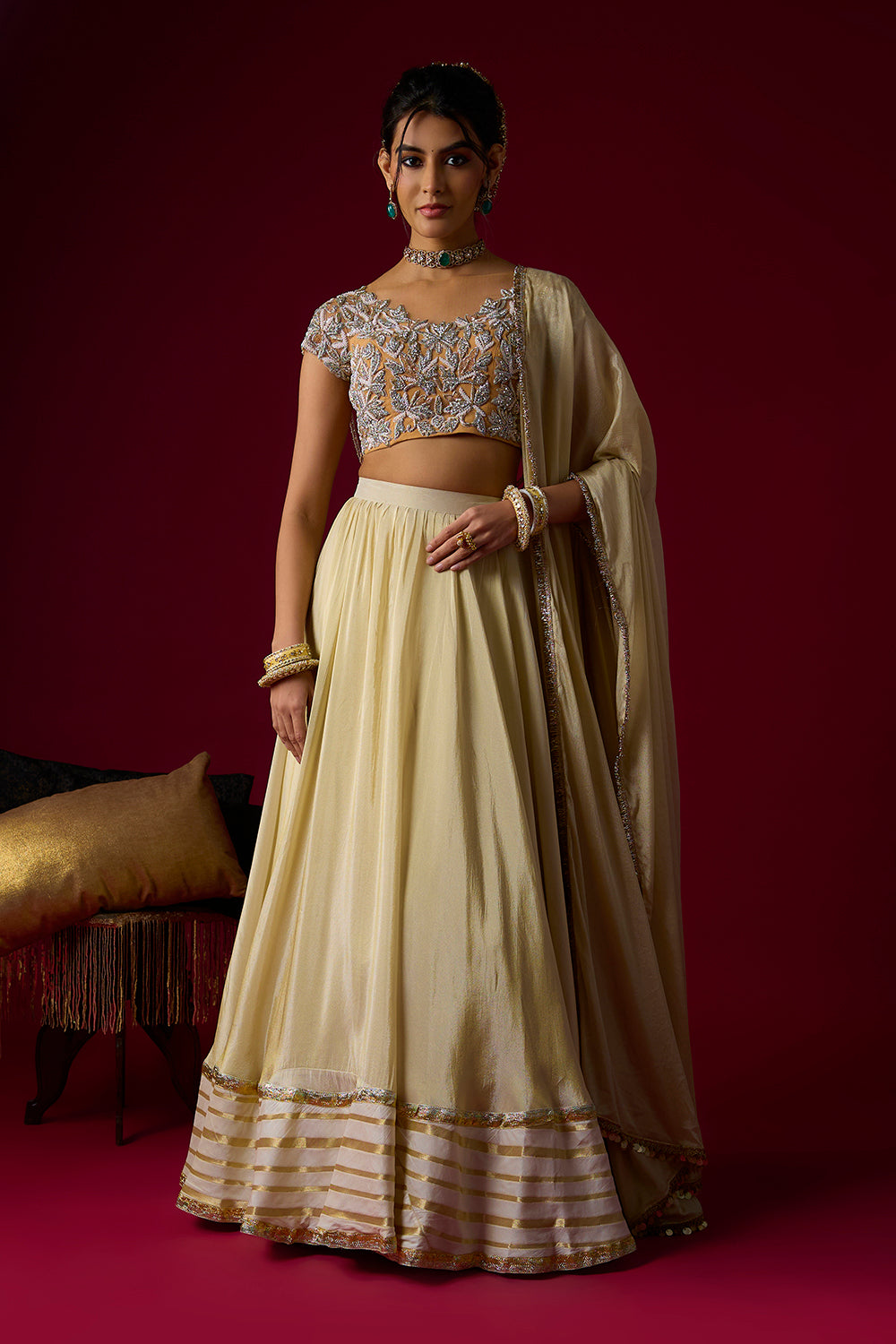 Gold Tissue Lehenga Set