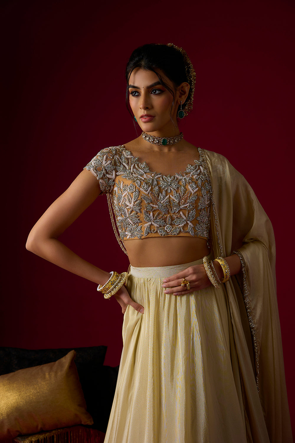 Gold Tissue Lehenga Set