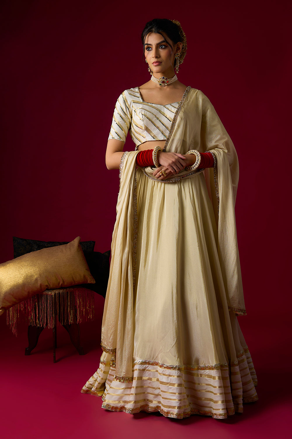 Gold Tissue Lehenga Set