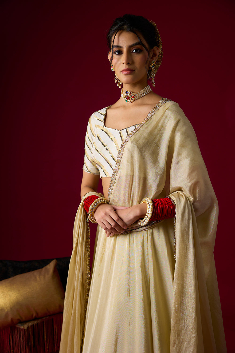 Gold Tissue Lehenga Set