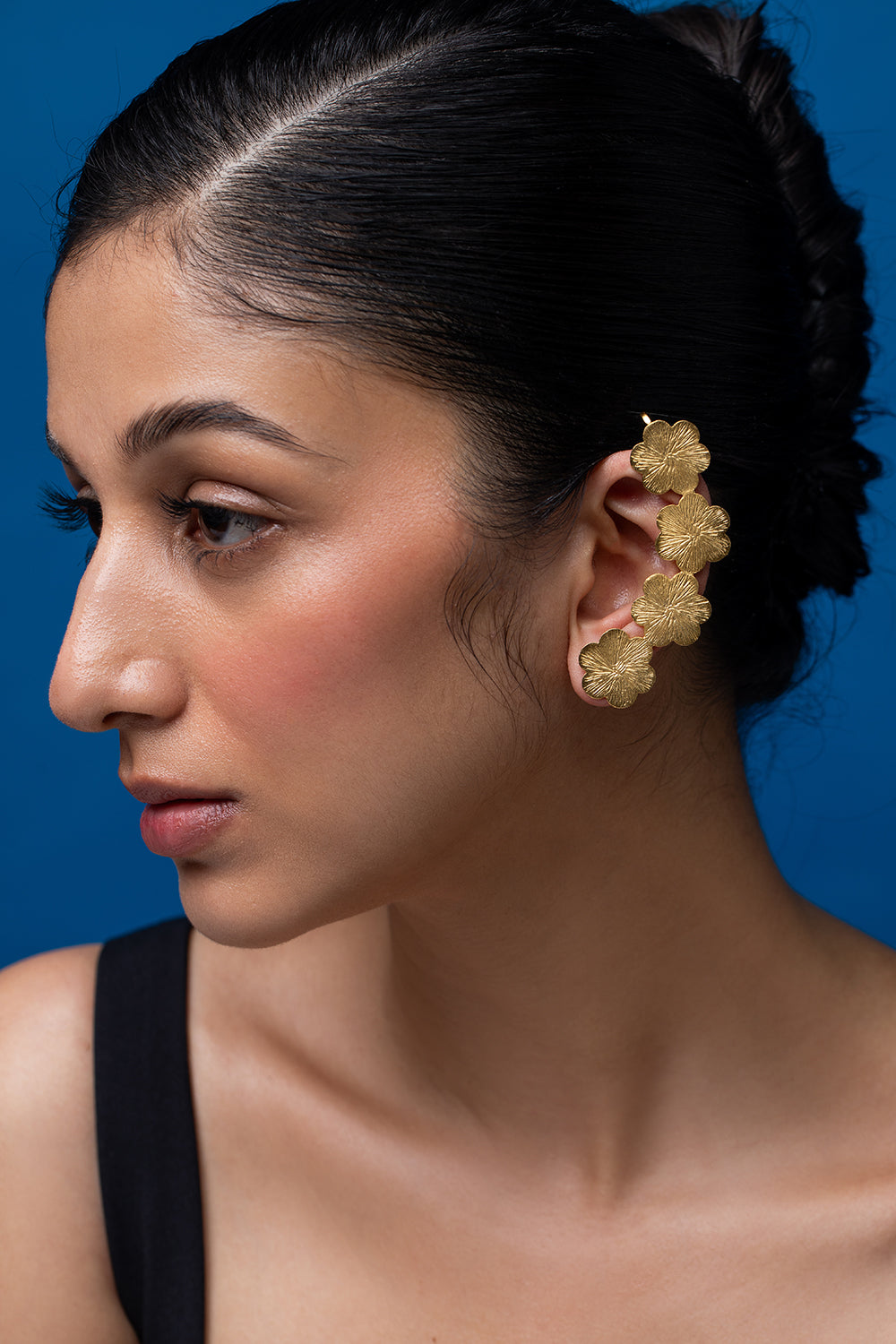Golden Flower Carved Ear Cuff