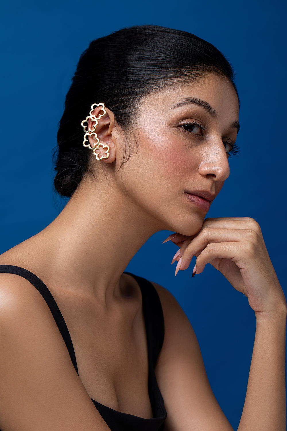 Golden Flower Drop Ear Cuff