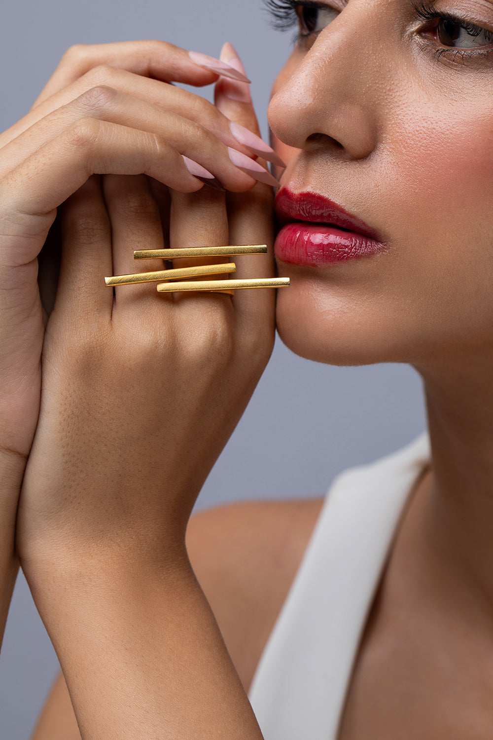 Golden Layered Line Ring