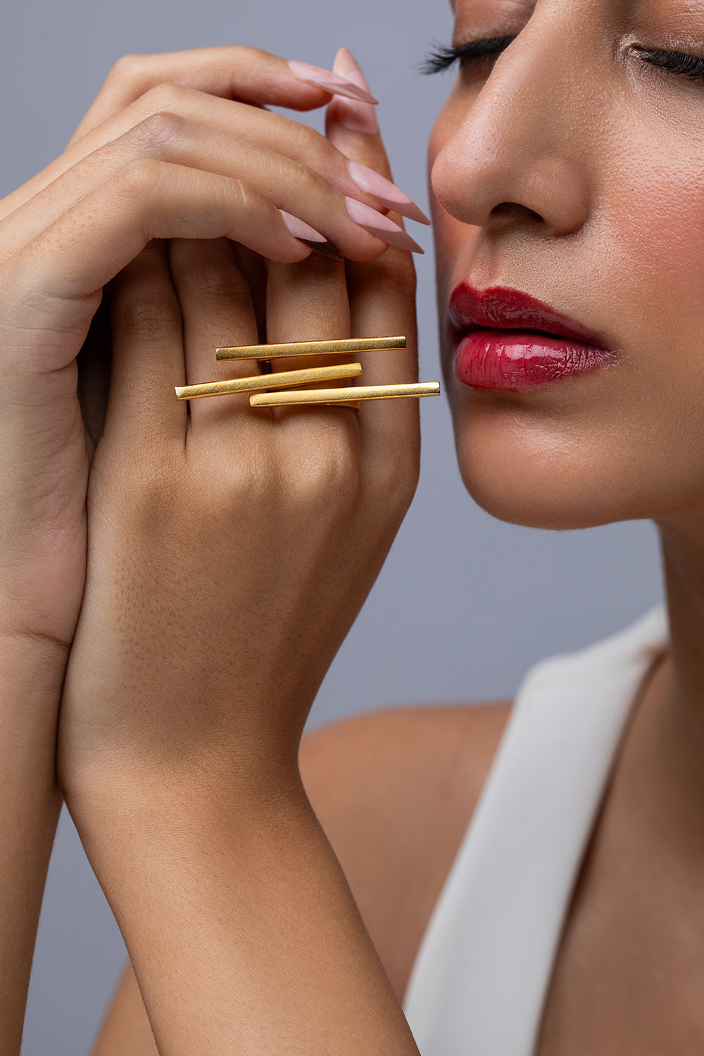 Golden Layered Line Ring
