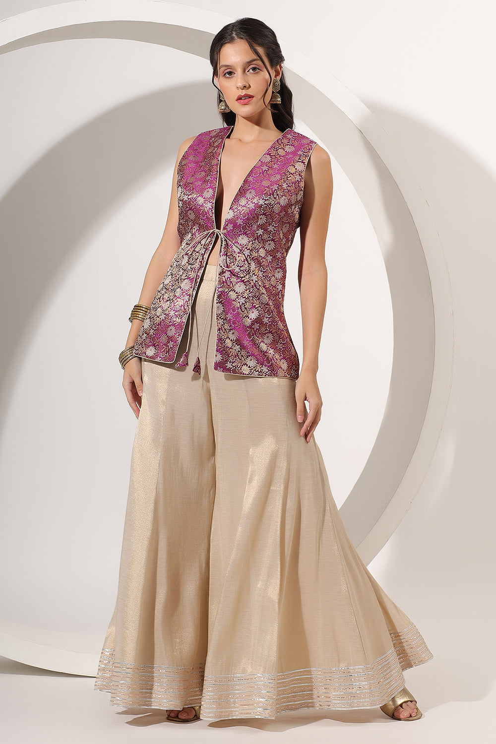 Golden Sharara with Brocade Jacket