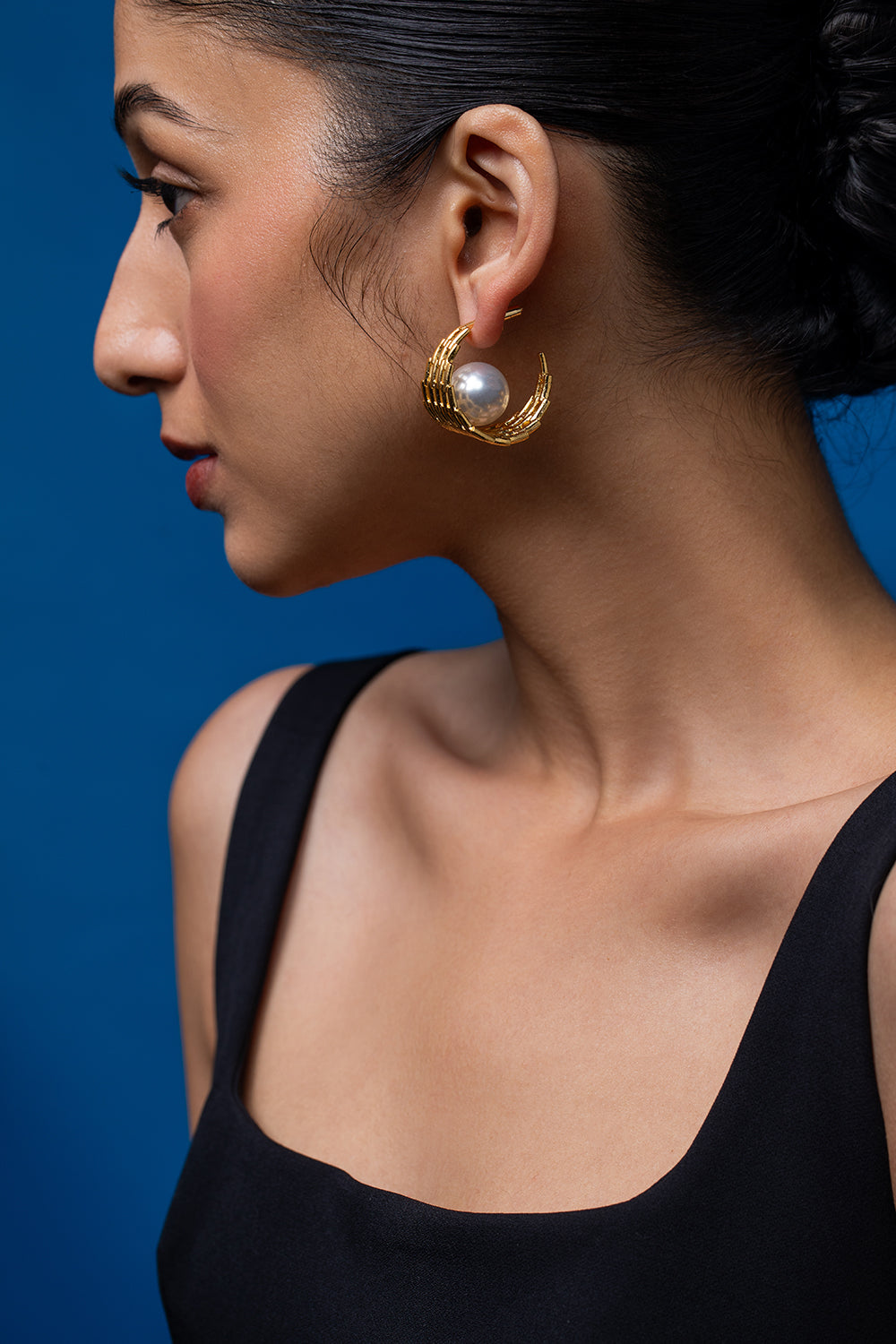 Golden Textured Baroque Pearl Hoops