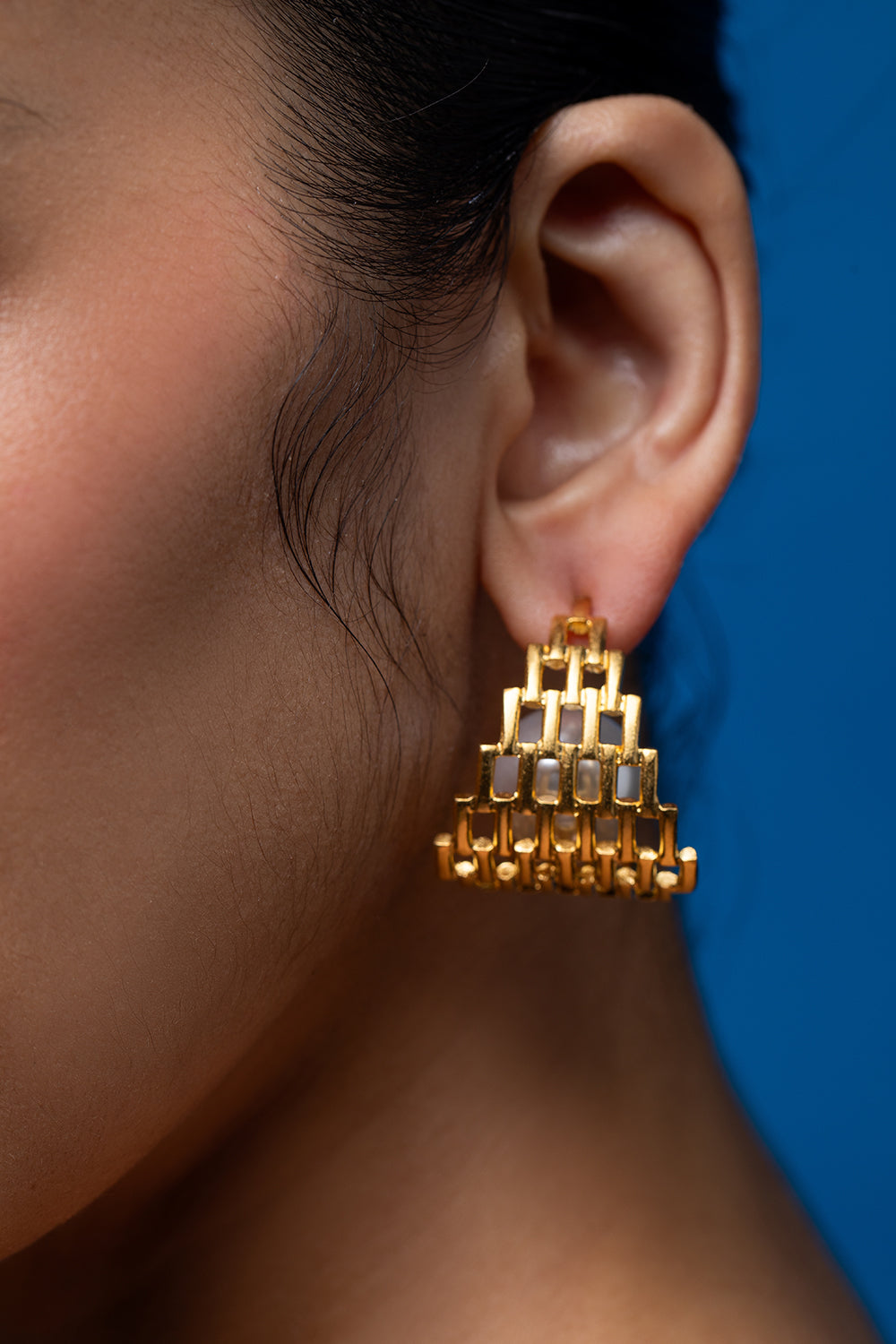 Golden Textured Baroque Pearl Hoops