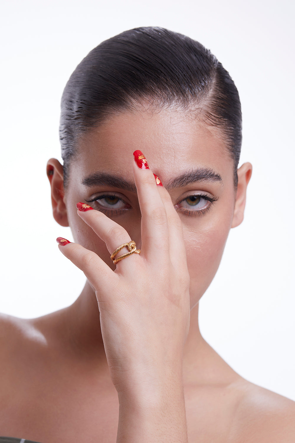 Golden Threaded Interlocked Ring