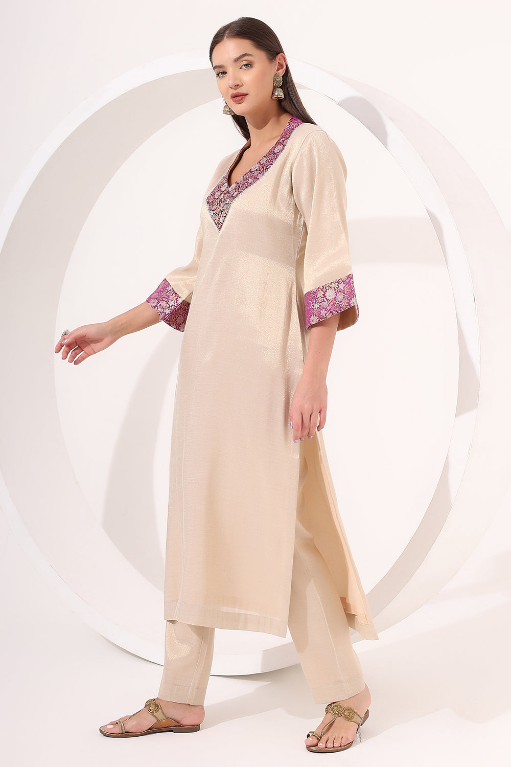 Golden Tissue Straight Kurta Set