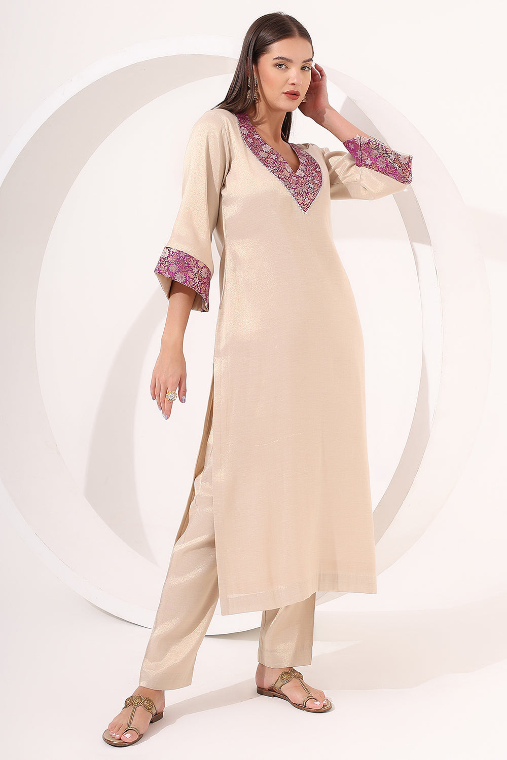 Golden Tissue Straight Kurta Set