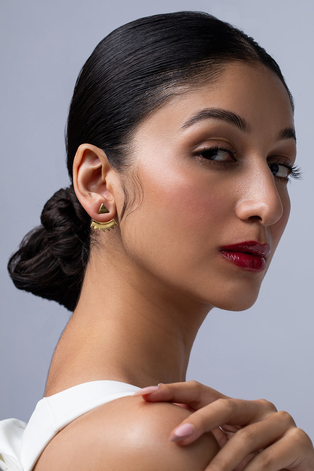 Golden Triangular Jacket Earrings