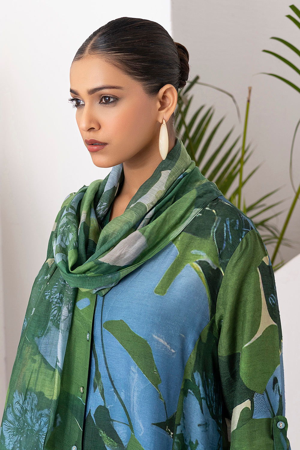 Green & Blue Viscose Dupion Printed Dress