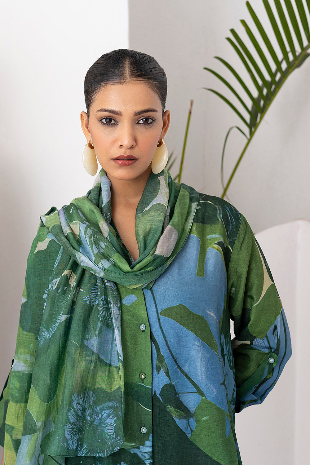 Green & Blue Viscose Dupion Printed Dress