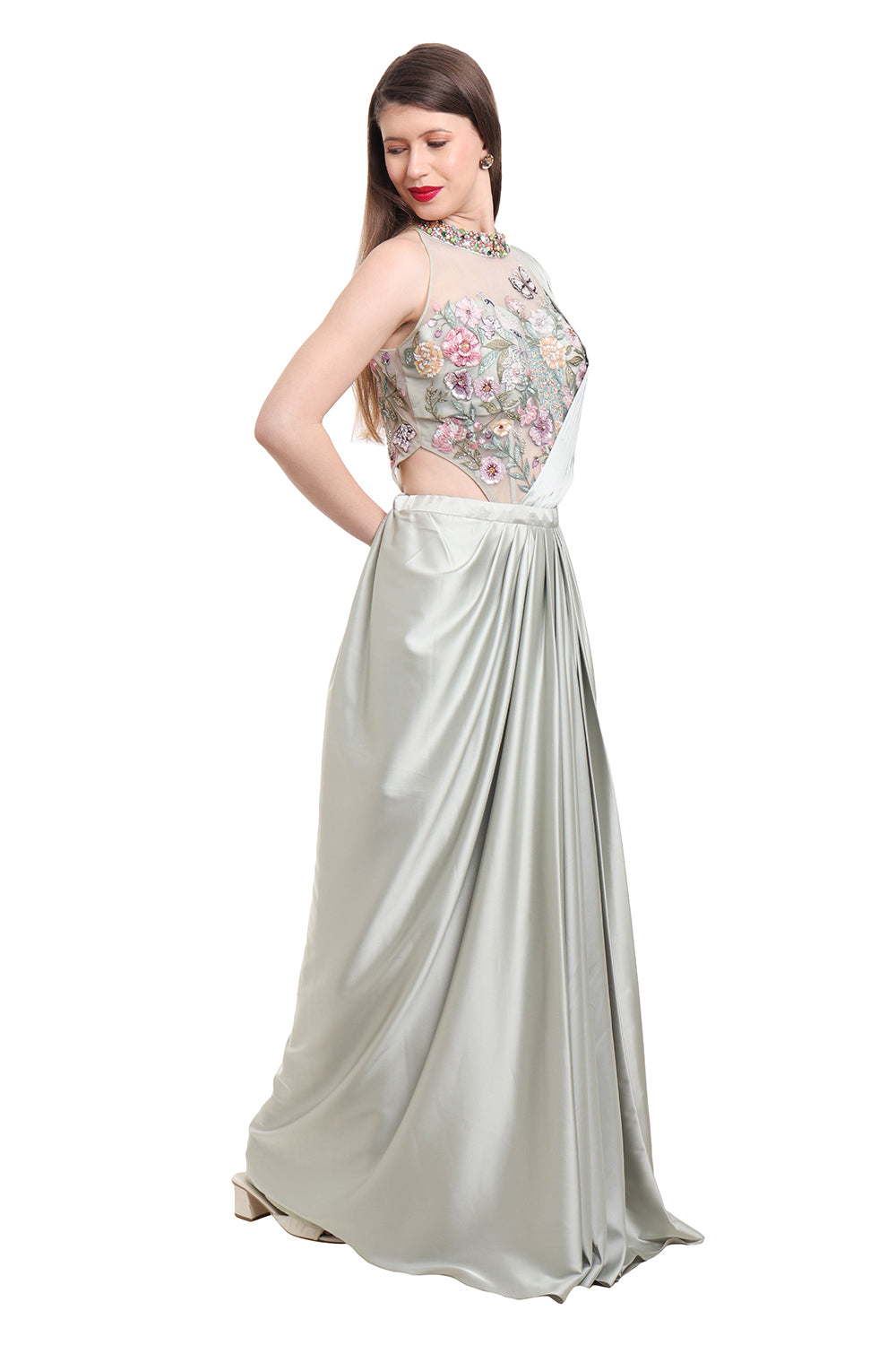Green Drape Saree