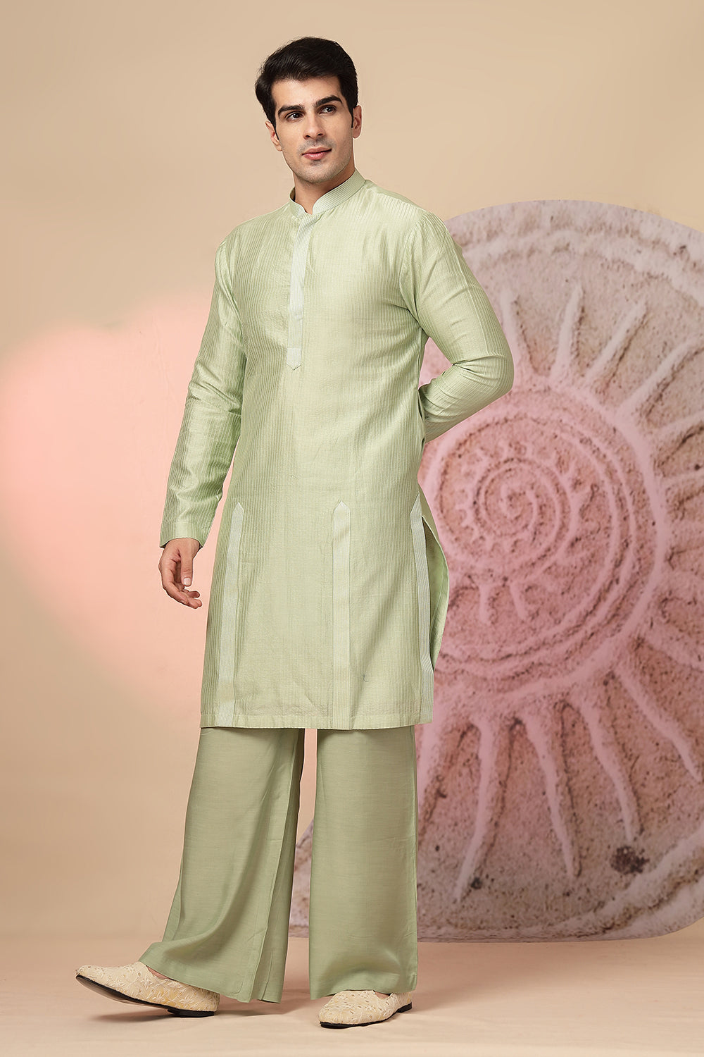 Green Embroidered Kurta with Jacket and Palazzo Pant