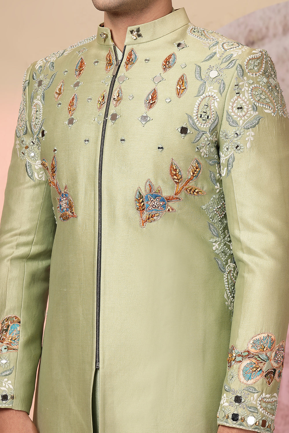 Green Embroidered Kurta with Jacket and Palazzo Pant