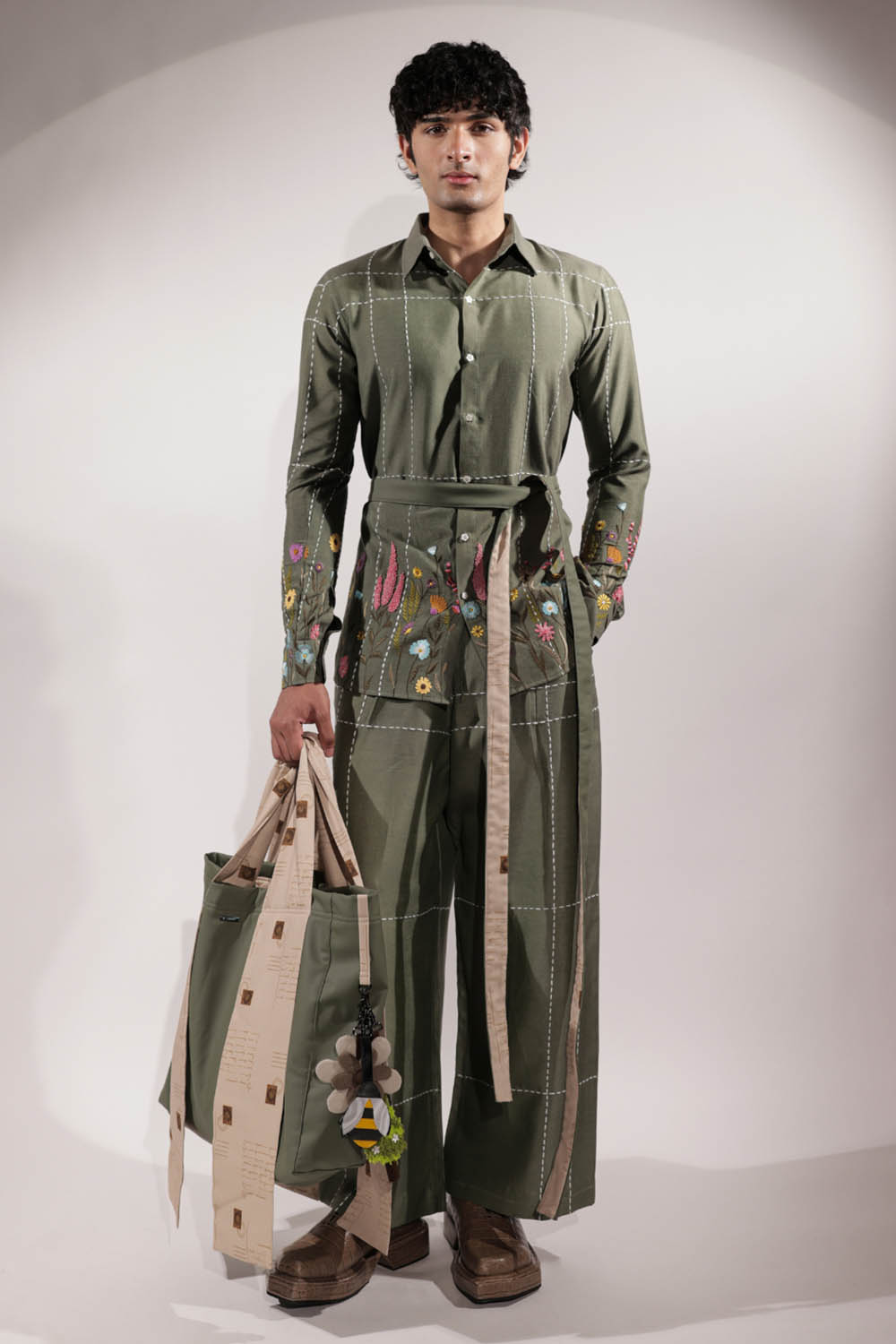 Green Kantha Embroidered Pants