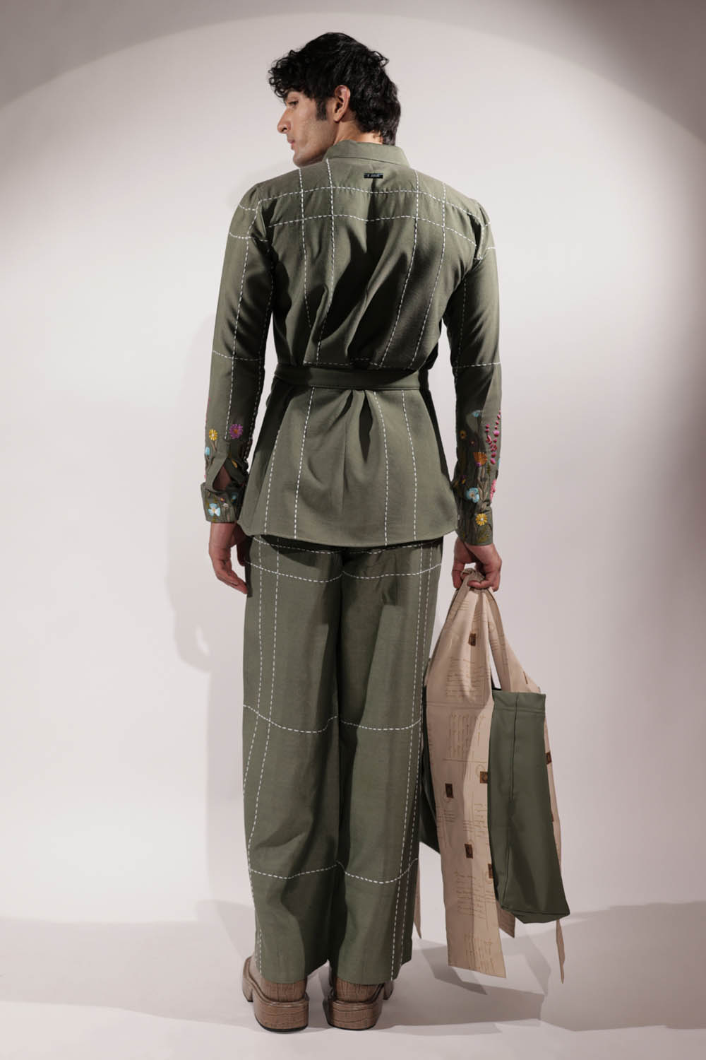 Green Kantha Embroidered Pants