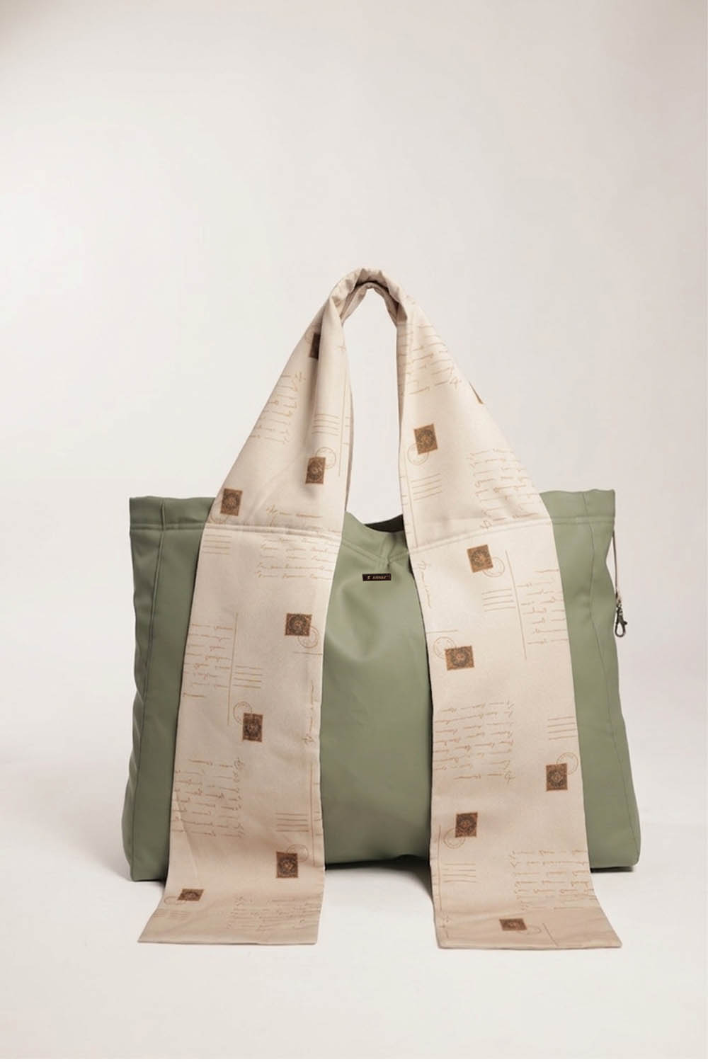 Green Leatherette Tote with Postcards Print