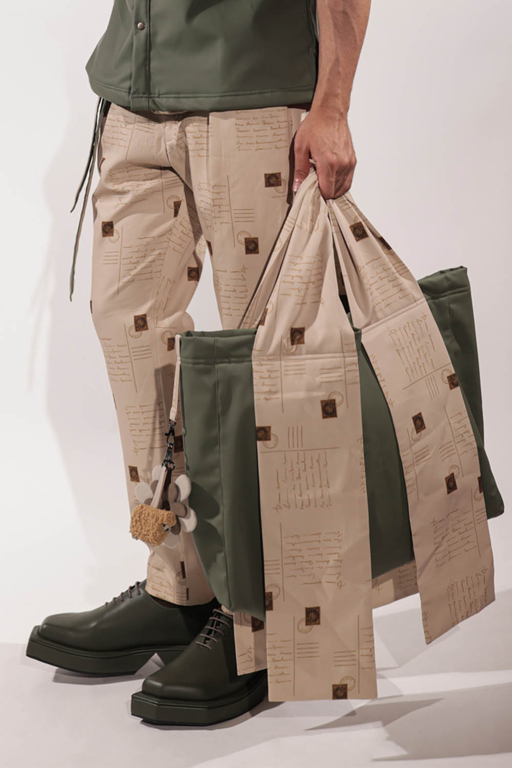 Green Leatherette Tote with Postcards Print