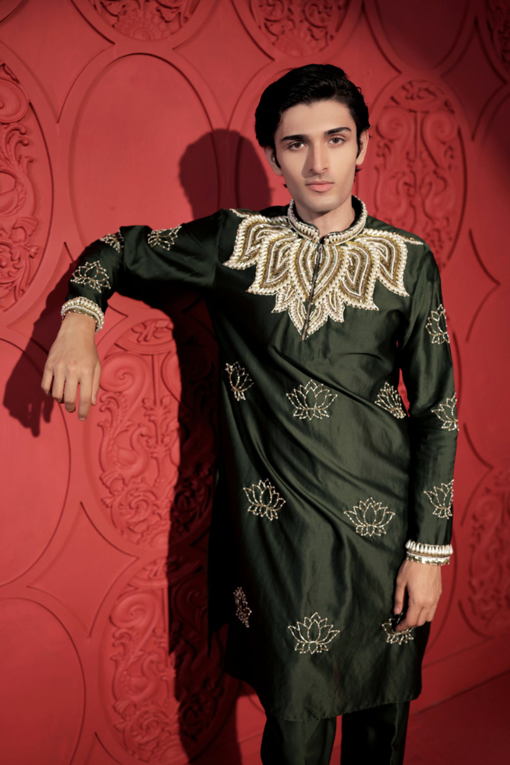 Green Lotus Embroidered Kurta Set