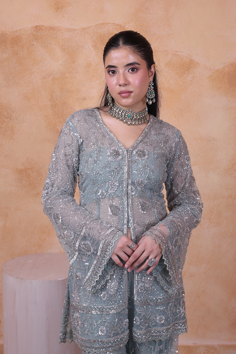 Green Pant with Embellished Full Sleeve Top