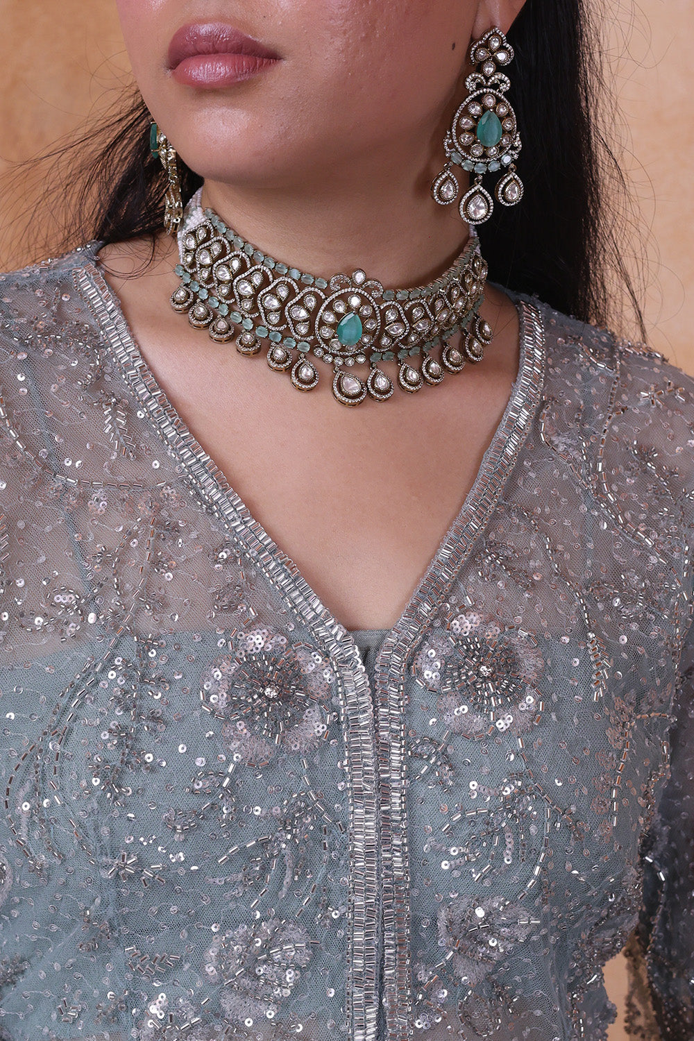 Green Pant with Embellished Full Sleeve Top