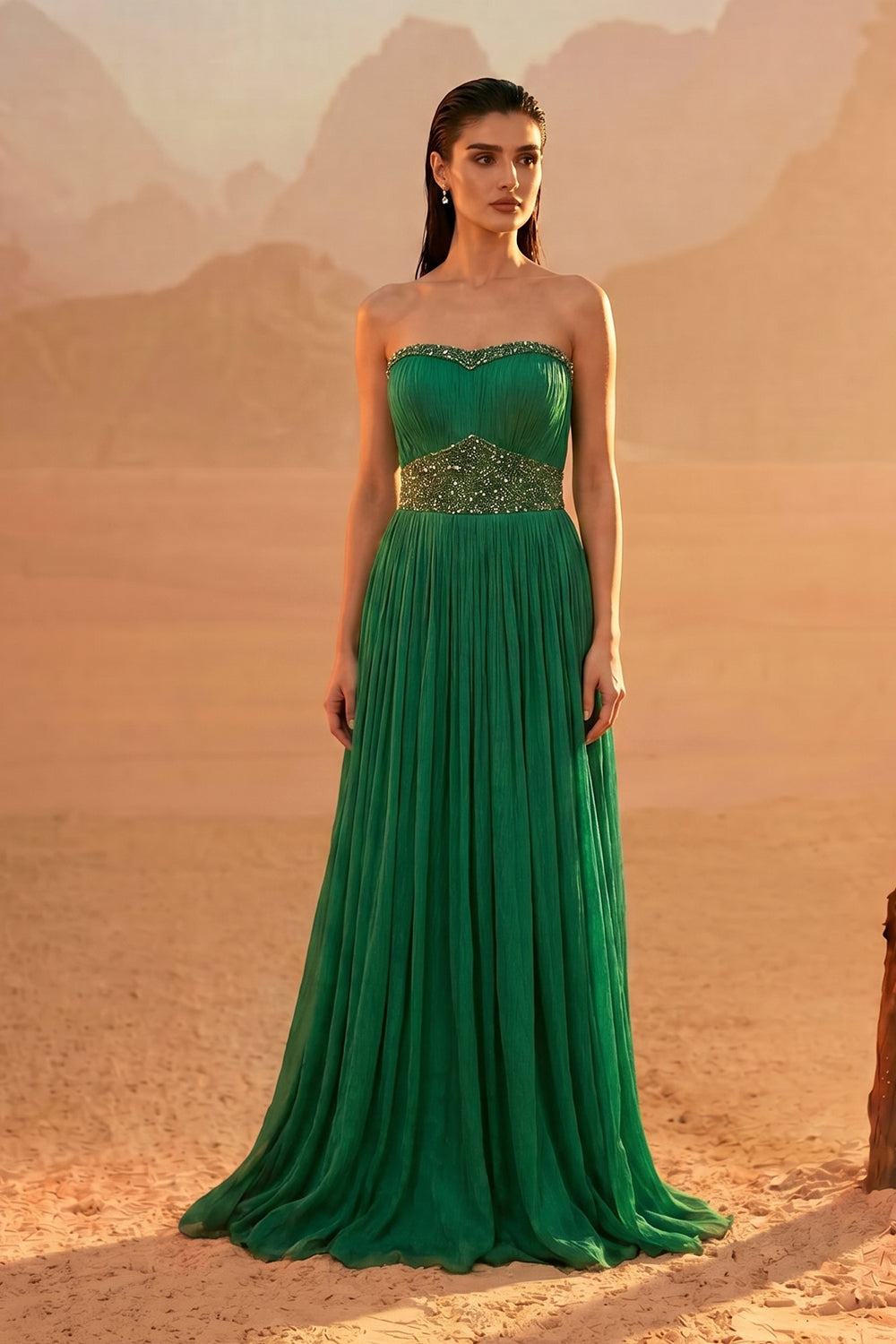 Green Shoulder Off Gown