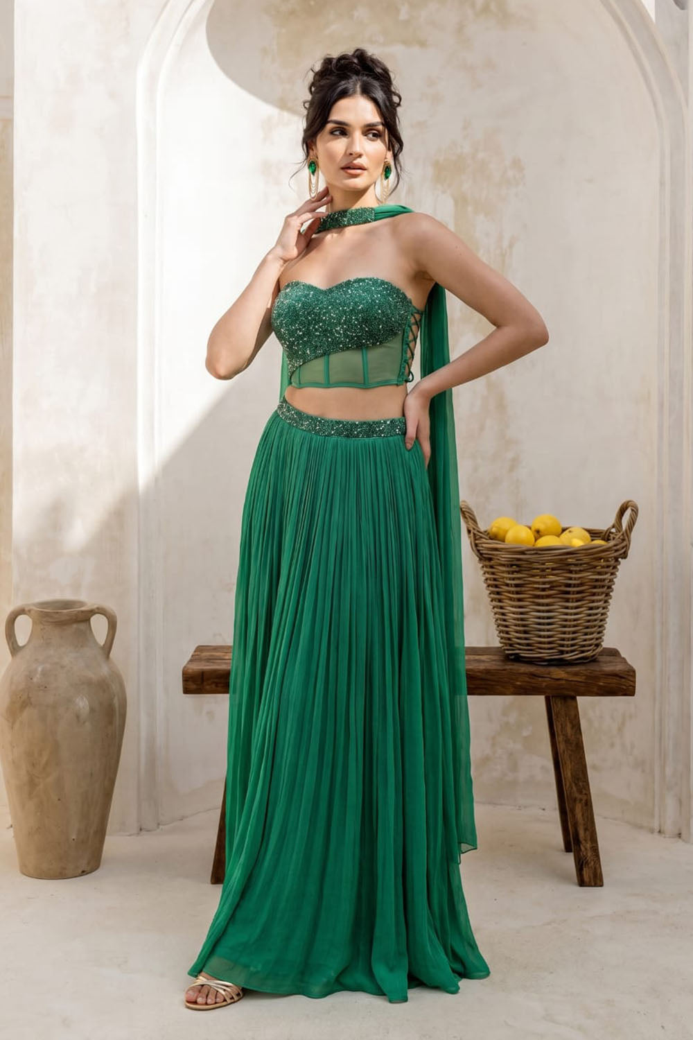 Green Strapless Corset