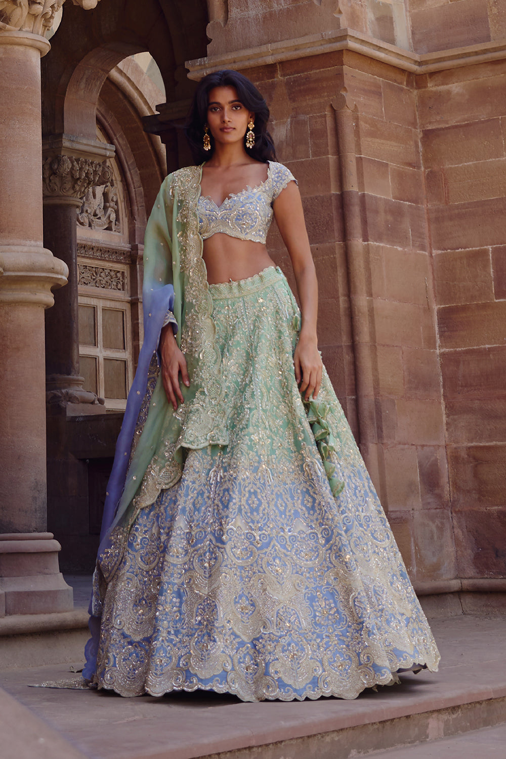 Green To Blue Ombre Smiti Lehenga Set