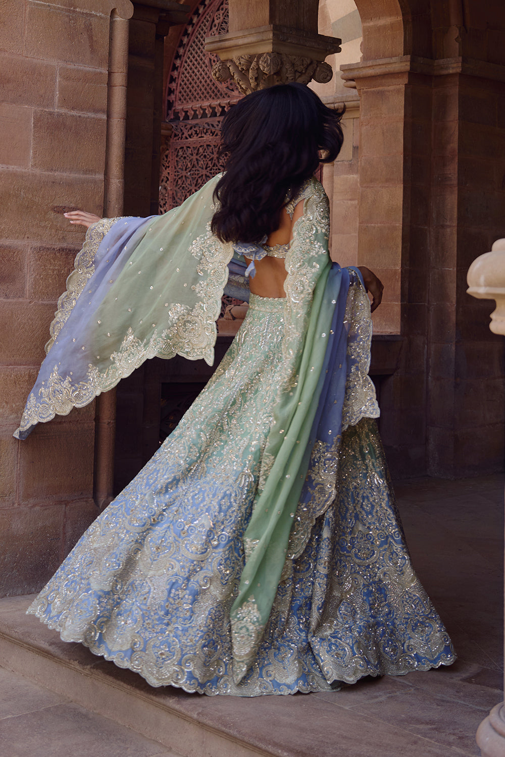 Green To Blue Ombre Smiti Lehenga Set