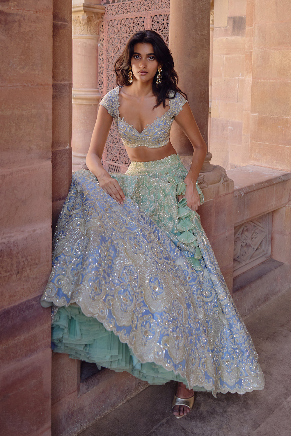 Green To Blue Ombre Smiti Lehenga Set
